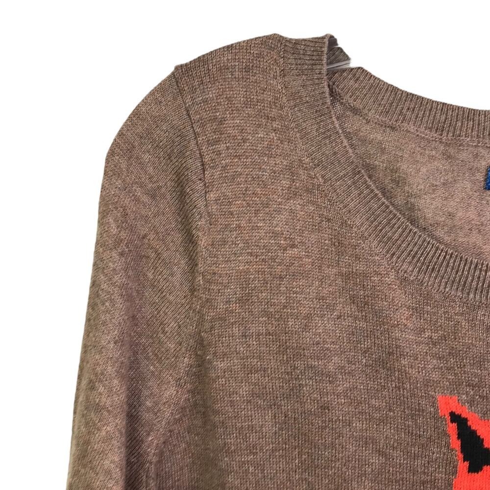 Old Navy Sweater Womens M Brown Orange Fox Graphic Pullover Long Sleeve Knit - Picture 6 of 12